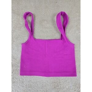 Q Magenta Purple Ribbed Seamless Square Neck‎ Crop Tank Top Womens Medium